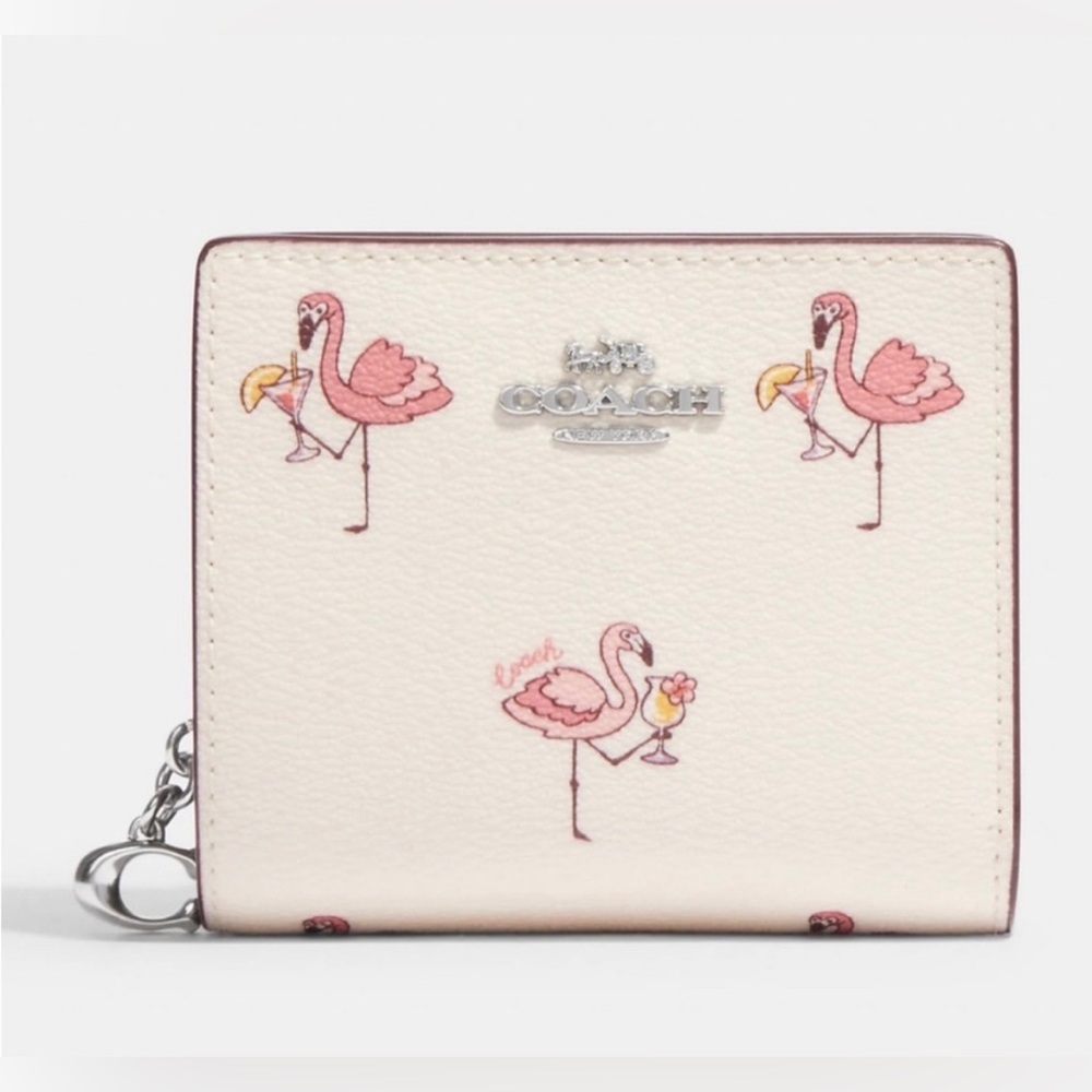 New Coach Snap Wallet With Flamingo Print